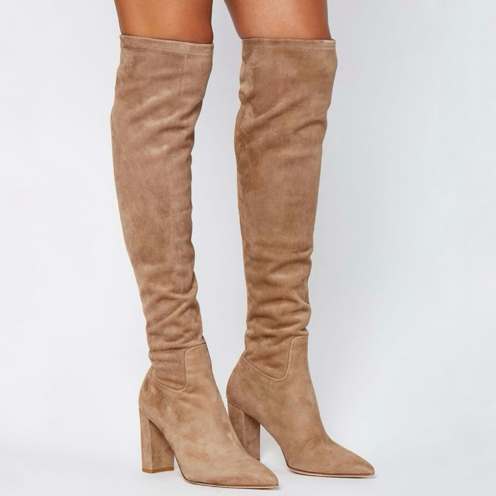SCANLAN THEODORE Over the Knee Taupe Stretch Suede Zip Boots - 36